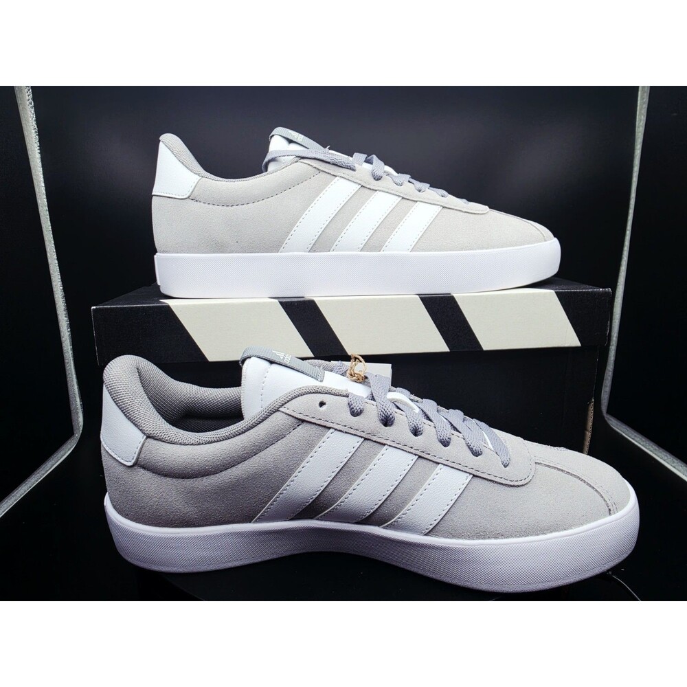 adidas VL Court 3.0 Low Top Lace-Up Suede Sneaker Gray/White SIZE US 7.5 MEN/9 W
